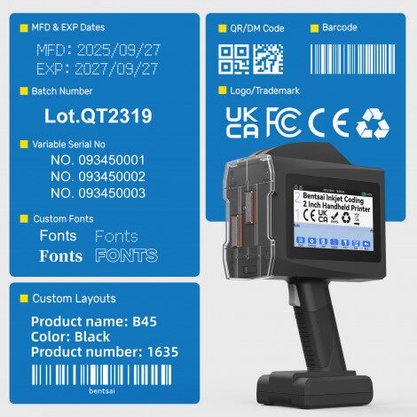 Bentsai B40 Handheld Inkjet Printer for Large Character Marking at 46mm Print Height
