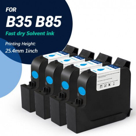 BENTSAI EB22C Cyan Solvent Fast Dry Ink for BT-HH6210, B35, B45, B85 Handheld Printer - 4 Packs