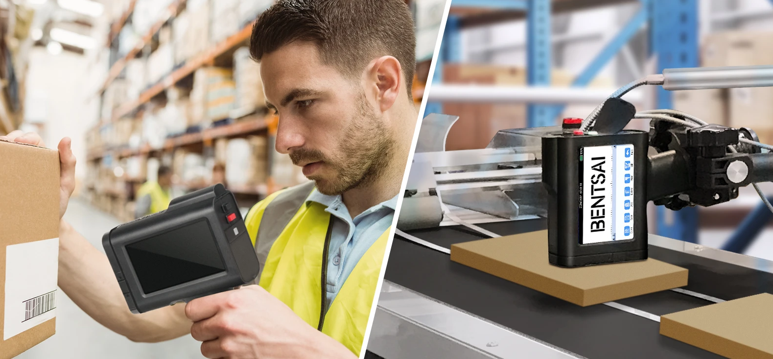 Bentsai_portable_handheld_inkjet_printer_printing_on_a_corrugated_shipping_carton